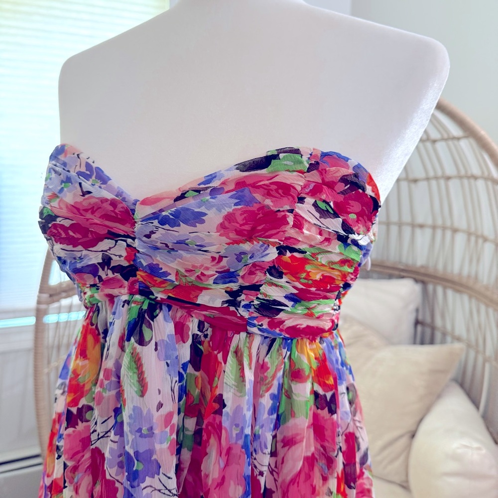 Betsey Johnson Strapless Silk Floral Dress Size 6 Made In USA Sweetheart Vintage - Picture 2 of 9